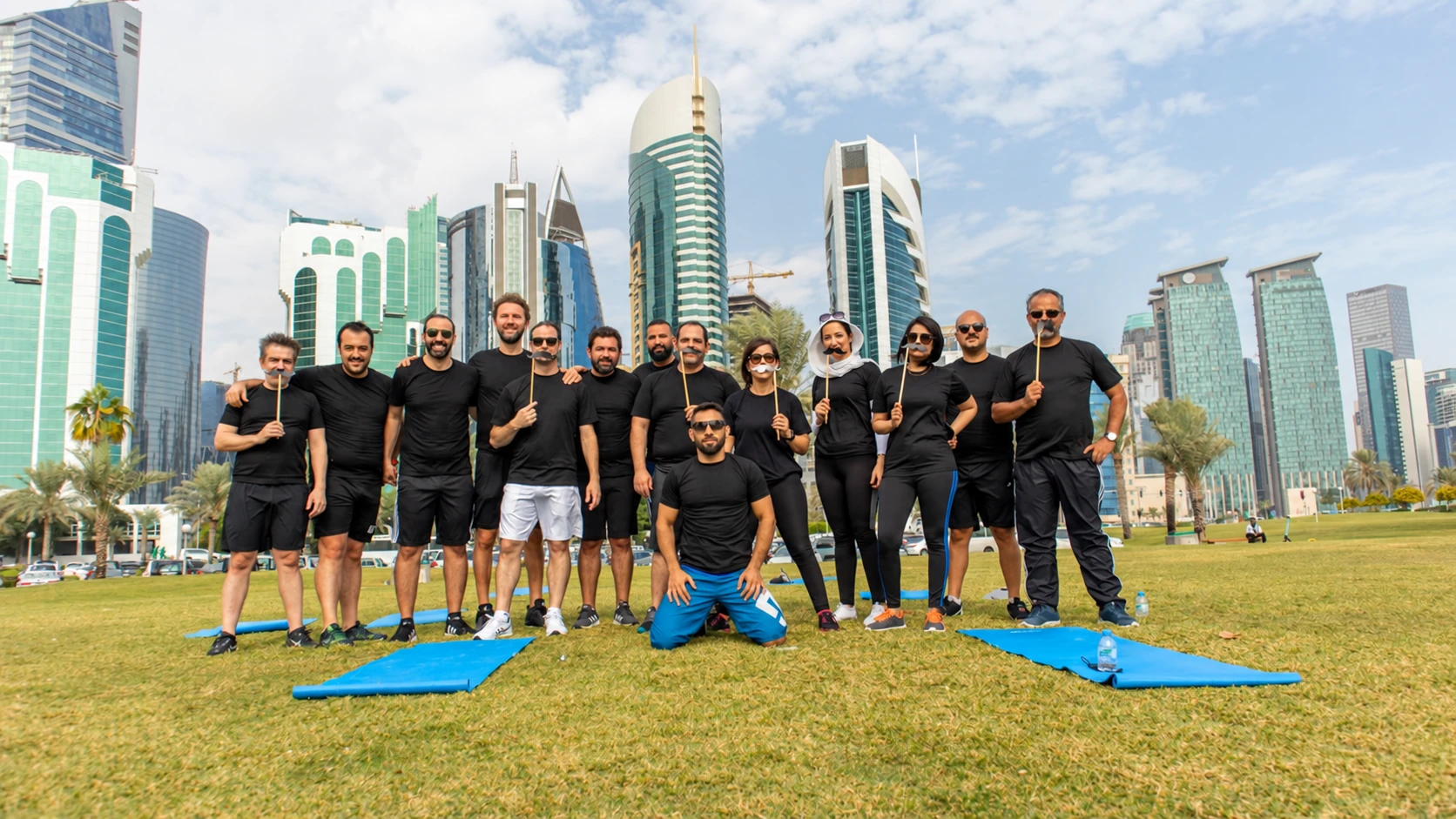 Outdoor fitness group in Doha